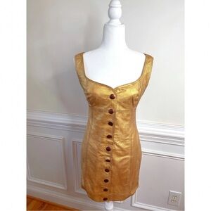 Free People NWT Gold Leather Mini Dress